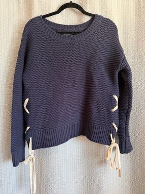 Abercrombie & Fitch Navy Crewneck Sweater with Side Lace Ties